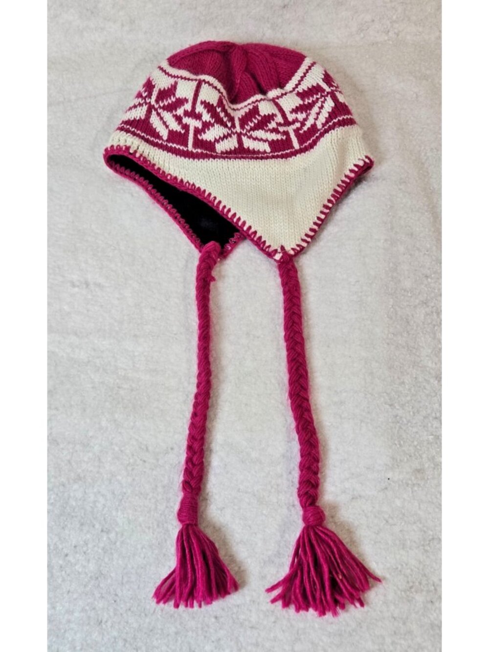 Columbia Omni-Heat Unisex Knit Beanie Ear Flap Hat Maroon Ivory O/S